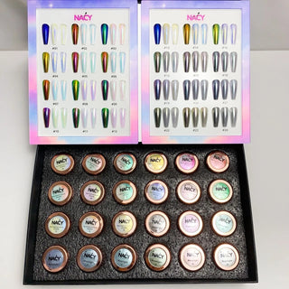 Nacy High Brighness Auora Chrome Pigment - Set 24 Colors w/ 1 Acrylic Booklet