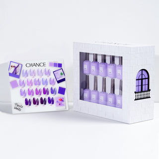 Chance Purple Vanity Collection 0.5oz - 18 Colors w/ 1 Counter Display, 3 Chance No Wipe Top Coat 0.5oz & 1 Cre8tion White Pearl Chrome