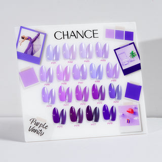 Chance Purple Vanity Collection 0.5oz - 18 Colors w/ 1 Counter Display, 3 Chance No Wipe Top Coat 0.5oz & 1 Cre8tion White Pearl Chrome