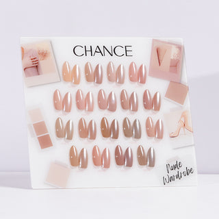 Chance Nude Wardrobe Collection 0.5oz - 18 Colors w/ 1 Counter Display, 3 Chance No Wipe Top Coat 0.5oz & 1 Cre8tion White Pearl Chrome