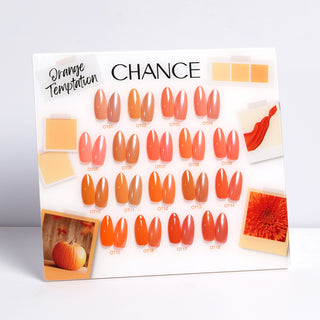 Chance Orange Temptation Collection 0.5oz - 18 Colors w/ 1 Counter Display, 3 Chance No Wipe Top Coat 0.5oz & 1 Cre8tion White Pearl Chrome