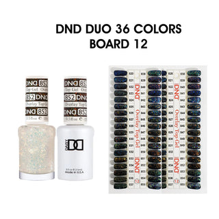 DND Duo Matching Color - 36 colors Board 12 - Overlay Glitter Top Gel Collection (#820 - #855) w/ 2 color charts