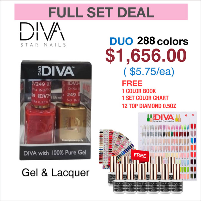 DIVA Matching Duo - Full Set 288 colors w/ 12 Top Diamond 0.5oz, 1 set Color Chart & 1 Color Book