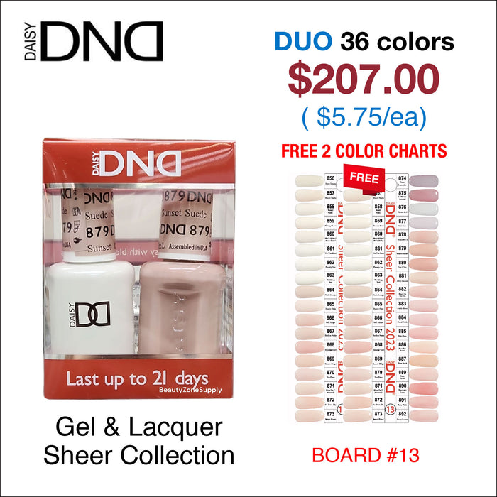 DND Duo Matching Color -  36 colors Board 13 - Sheer Collection (#856 - #892) w/ 2 color charts