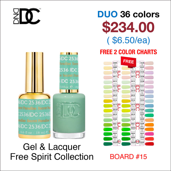 DND DC Duo Matching Color - 36 colors Board 15 - Free Spirit Collection (#2508 - #2543) w/ 2 Color Charts