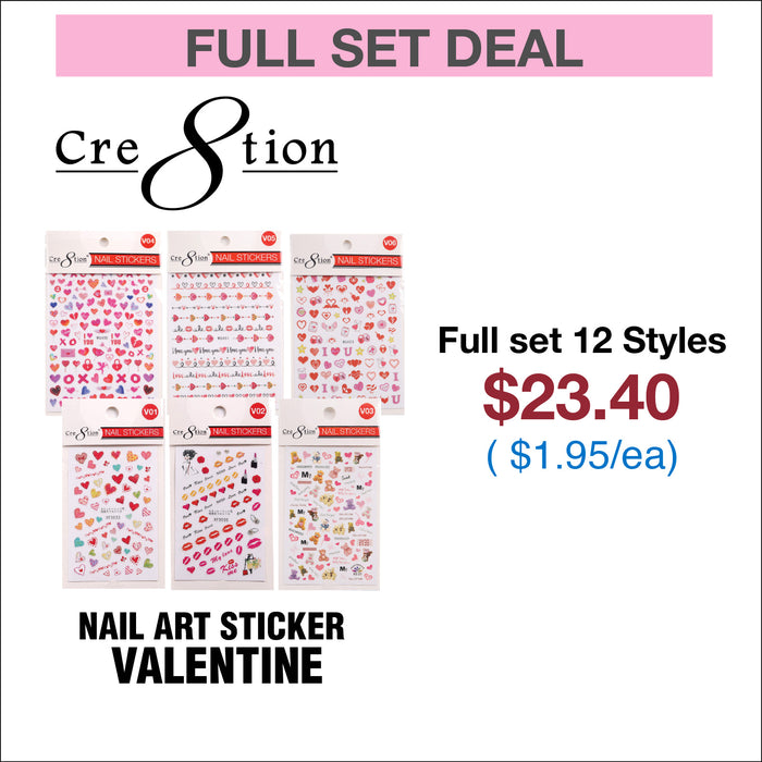 Cre8tion Nail Art Sticker Valentine - Juego completo de 12 estilos