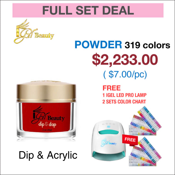 iGel Dipping Powder - Full set 319 colors w/ 2 sets Color Chart & 1 iGel Pro LED lamp