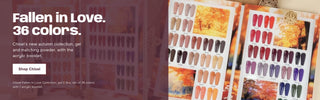 Chisel Fallen in Love fall gel collection, swatch booklet of 36 autumn shades. Headline: Fallen in Love, 36 colors.