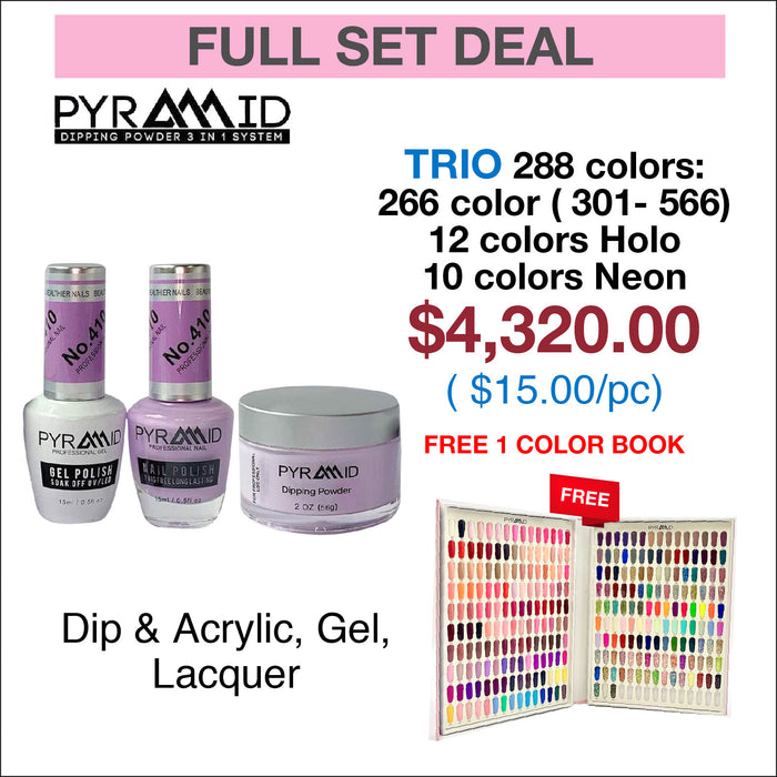 Pyramid Trio Matching Color - Full set 288 colors - colors (301- 566), 12 Colors Holo & 10 colors Neon w/ 1 set color book 288 colors