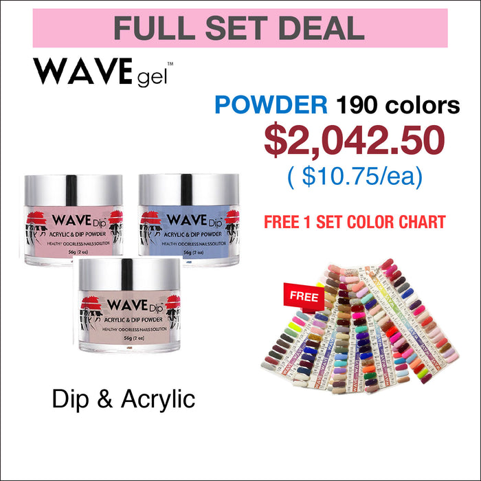 Wavegel Matching Powder 2oz - Full set 190 Colors (W050 - W240) w/ 1 set Color Chart