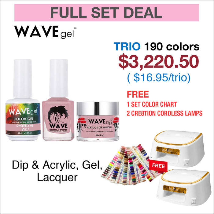 Wavegel Trio Matching Color - Full set 190 Colors (W050 - W240) w/ 1 set Color Chart & 2 Cre8tion White with Gold Rim Lamps
