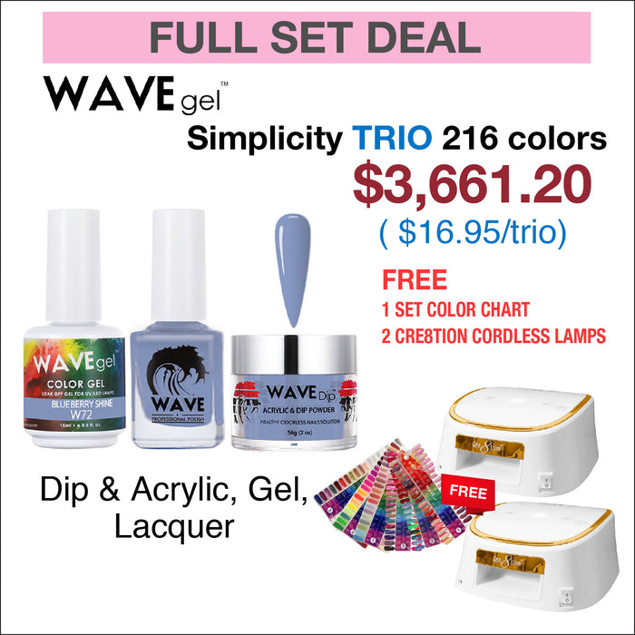 Wavegel Simplicity Trio Matching Color - Full set 216 Colors w/ 1 set Color Chart & 2 Cre8tion White with Gold Rim Lamps