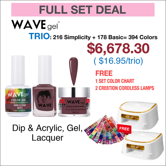 Wavegel Trio Matching Color - Full set 394 Colors w/ 1 set Color Chart & 2 Cre8tion White with Gold Rim Lamps