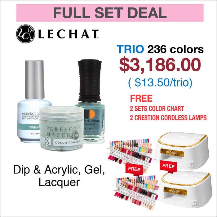 Lechat Perfect Match Trio Matching color - Full set 236 colors w/ 2 sets Color Chart & 2 Cre8tion White with Gold Rim Lamps