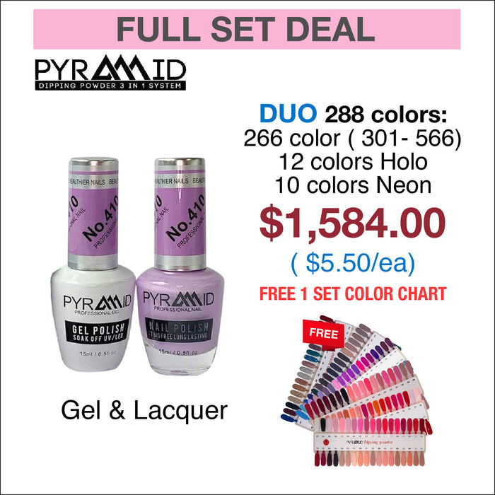 Pyramid Duo Matching Color - Full set 288 colors - colors (301- 566), 12 Colors Holo & 10 colors Neon(301- 566) w/ 1 set Color Chart