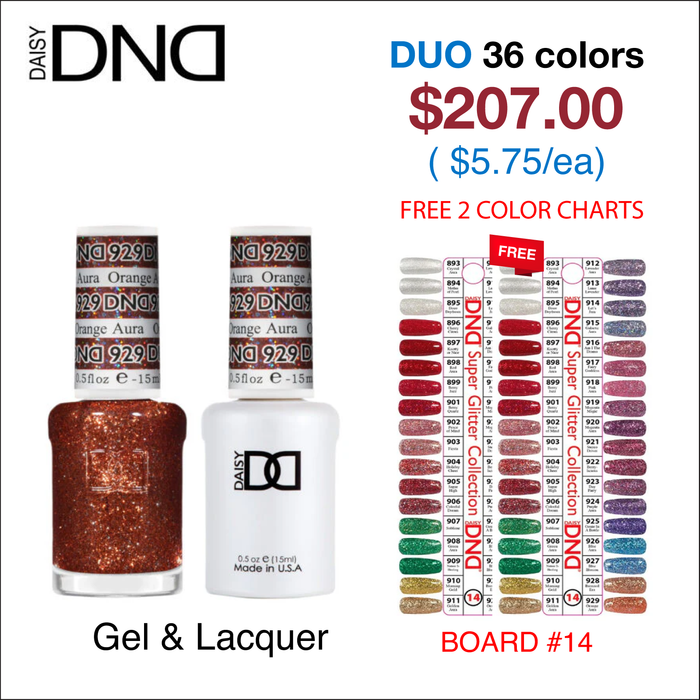 DND Duo Matching Color -  36 colors Board 14 - Super Glitter Collection (#893 - #929) w/ 2 Color Charts