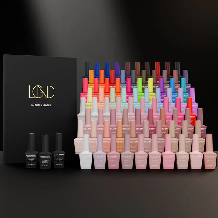 Chaun Legend - Gel Polish 0.5oz - Full Set 80 Colors w/ 1 Gel Base, 1 Non-wipe Top, 1 Velvet Matte Top & 1 Color Book