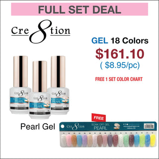 Cre8tion Pearl Soak Off Gel 0.5oz - Juego completo de 12 colores con 1 tabla de colores