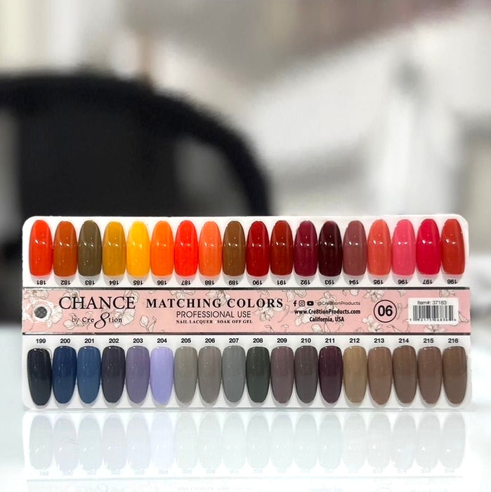 Chance Matching Color Gel & Nail Lacquer 0.5oz - 36 Colors #181 - #216 - Orange/Grey Shades Collection w/ 2 set Color Chart