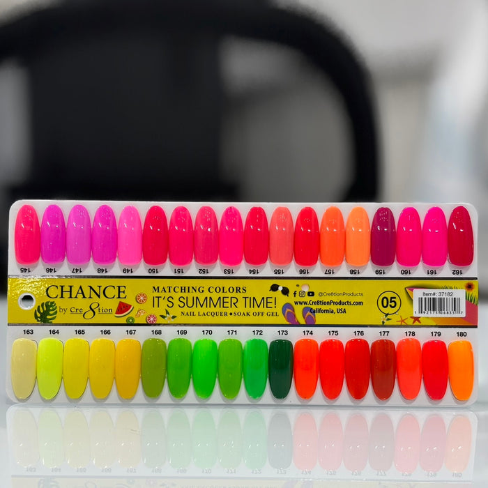 Chance Matching Color Gel & Nail Lacquer 0.5oz - 36 Colors #145 - #180 - It’s Summer Time Collection w/ 2 set Color Chart