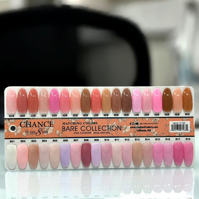 Chance Full Set - Matching Color Gel & Nail Lacquer 0.5oz - Bare Collection 36 Colors w/ 2 sets color chart