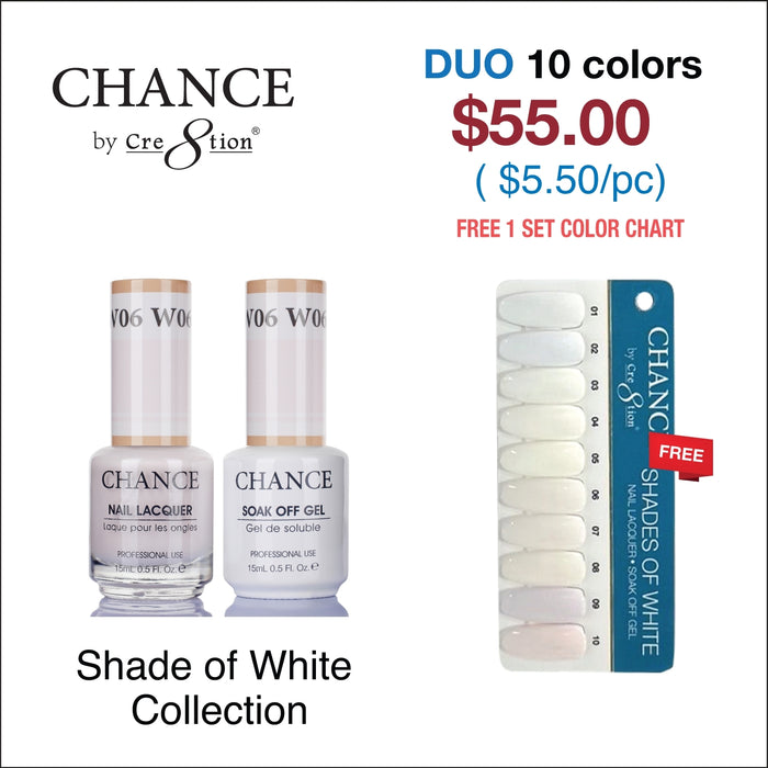 Chance Gel &amp; Nail Lacquer Duo 0.5oz - Colección Shade of White - Juego completo de 10 colores con 1 tabla de colores