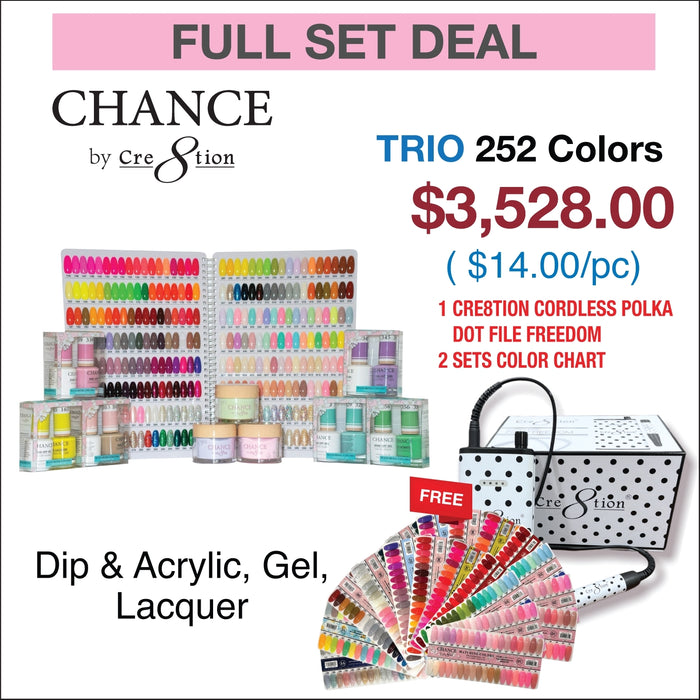 Chance Trio Matching color - Full set 252 colors w/ 2 set Tip Color Chart & 1 Cre8tion Polka Dot Cordless File Freedom
