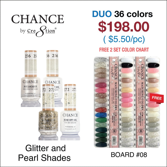 Chance Matching Color Gel &amp; Laca de uñas 0.5oz - 36 colores #253 - #288 - Colección Glitter and Pearl Shades con 2 juegos de carta de colores