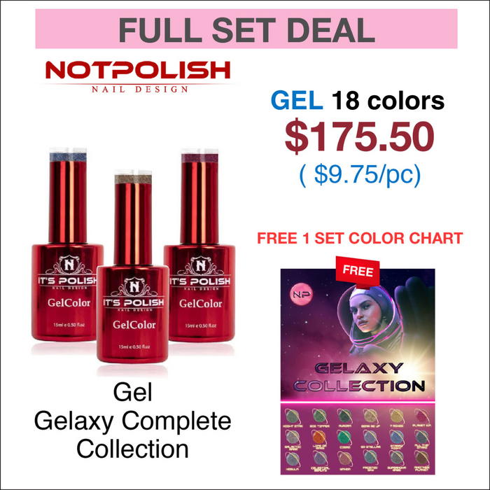 NotPolish Soak Off Gel 0.5oz - Gelaxy Complete Collection - Juego completo de 18 colores con 1 tabla de colores