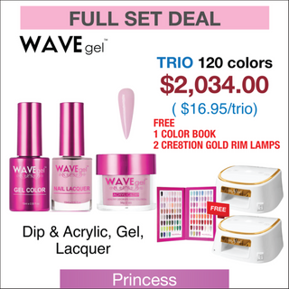 Wavegel Trio Matching Color - Princess Collection - Full set 120 Colors w/ 2 Cre8tion White with Gold Rim Lamps & 1 set Color Book