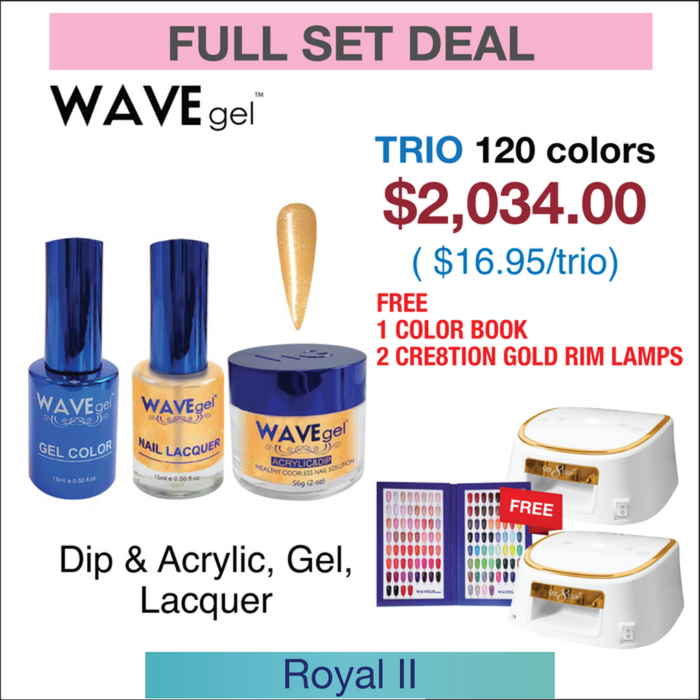 Wavegel Trio Matching Color - Royal II New Collection - Full set 120 New Colors ( #121 - #240) w/ 2 Cre8tion White with Gold Rim Lamps & 1 set Color Book