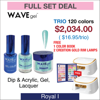 Wavegel Trio Matching Color - Royal I Collection - Full set 120 Colors ( #01 - #120) w/ 2 Cre8tion White with Gold Rim Lamps & 1 set Color Book