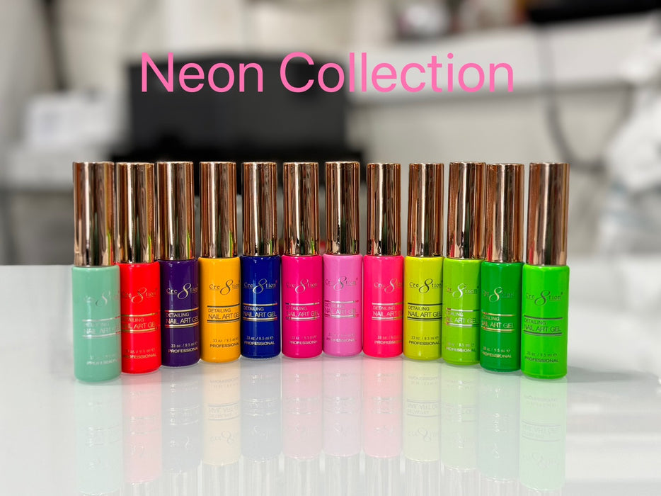 Cre8tion Detailing Nail Art Gel - Neon Collection (See List) w/ 1 Top Diamond 0.5oz & 1 Detailing Gel Holder