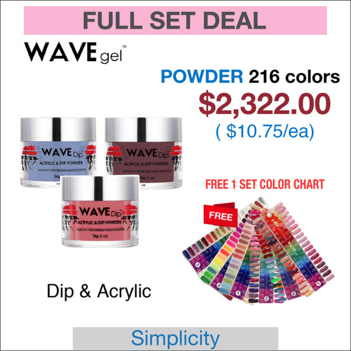 Wavegel Simplicity Matching Powder 2oz - Juego completo de 216 colores con 1 juego de tabla de colores