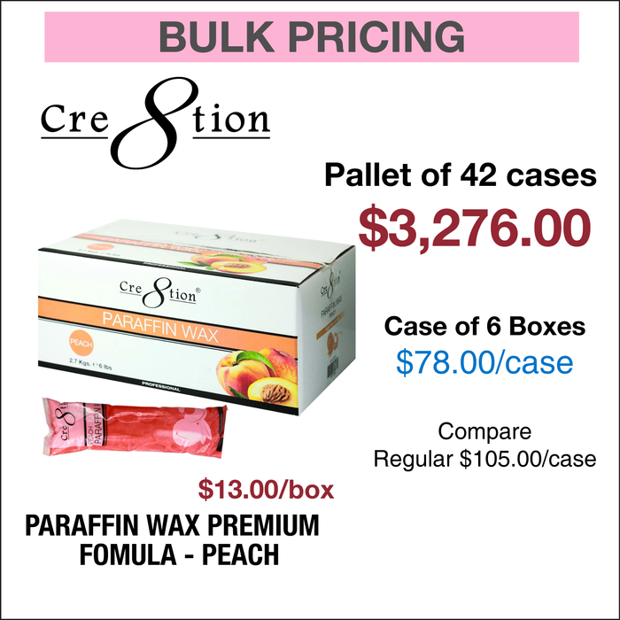 Cre8tion Paraffin Wax Peach - Premium Fomula - Pallet of 42 Cases, Case of 6 Boxes