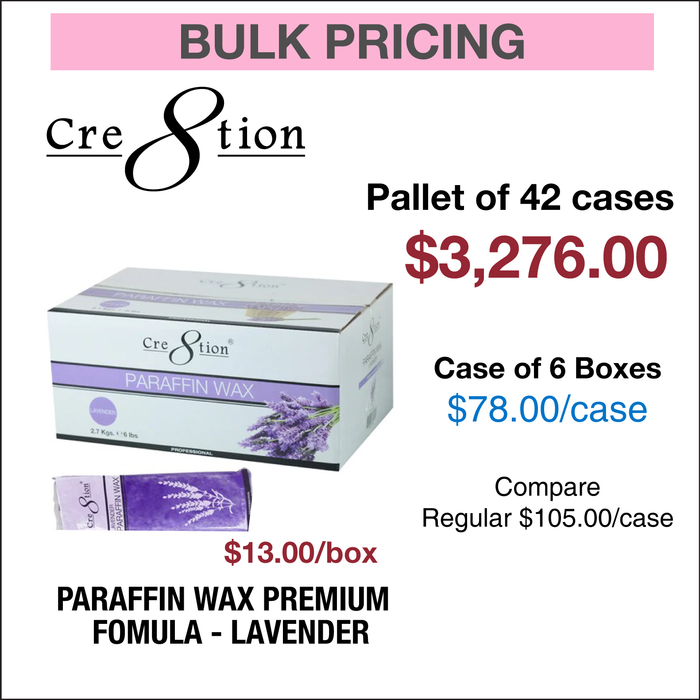 Cre8tion Paraffin Wax Lavender - Premium Fomula  - Pallet of 42 Cases, Case of 6 Boxes