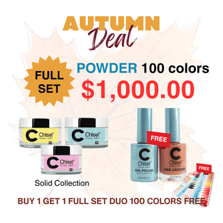 (Autumn Deal 2025) Chisel Full Set - Solid Dipping Powder 2oz - 100 colors - Buy 1 get 1 Full Set Duo 100 Colors Free - C8 Nail SupplyCre8tion