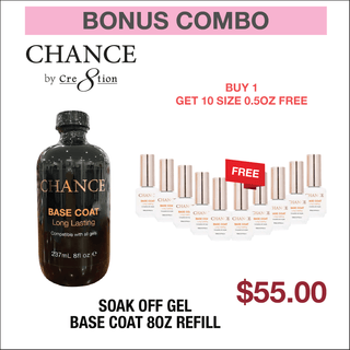 (Bonus Combo) Chance Soak Off Gel Base Coat 8oz - Buy 1 Get 10 Size 0.5oz Free - C8 Nail SupplyCre8tion0916-1652-BC