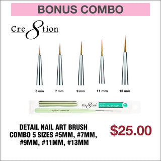 (Bonus Combo) Cre8tion Detail Nail Art Brush Combo 5 Sizes 5mm, 7mm, 9mm, 11mm, 13mm - C8 Nail SupplyCre8tion