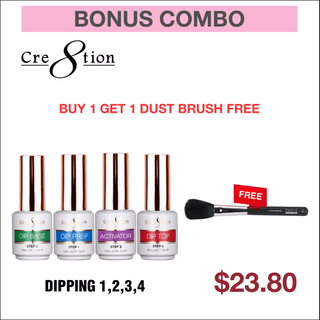 (Bonus Combo) Cre8tion Dipping Powder Essentials - Combo 4pcs - Buy 1 Get 1 Dust Brush Free - C8 Nail SupplyCre8tion