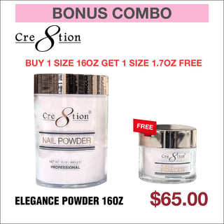 (Bonus Combo) Cre8tion Natural Elegance Powder 16oz - Buy 1 Get 1 Size 1.7oz free - C8 Nail SupplyCre8tion