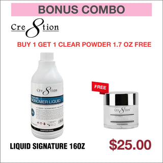 (Bonus Combo) Cre8tion Signature Monomer Liquid 16oz - Buy 1 Get 1 Clear Powder 1.7oz Free - C8 Nail SupplyCre8tionBuy 01704 Get 01352
