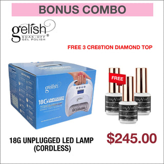 (Bonus Combo) Gelish 18G Unplugged LED Lamp (Cordless) - Buy 1 Get 3 Cre8tion Diamond Top 0.5oz Free - C8 Nail SupplyGelish