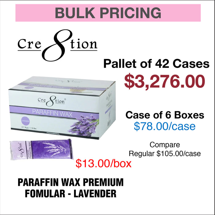 Cre8tion Paraffin Wax Lavender Premium Fomular  - Pallet of 42 Cases, Case of 6 Boxes