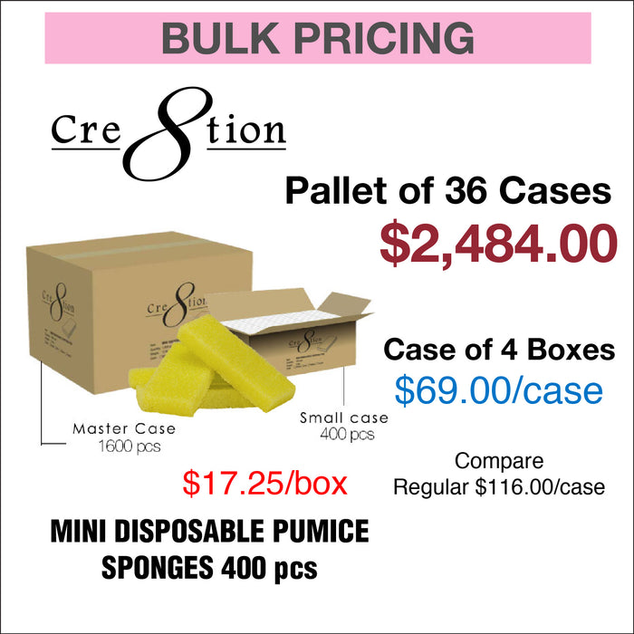 Cre8tion Mini Disposable Pumice Sponges 400 pcs - Pallet of 36 cases