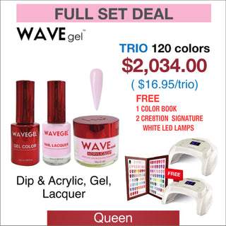 Wavegel Trio Matching Color - Queen Collection - Full set 120 Colors w/ 1 set Color Book & 2 Cre8tion Signature White LED Lamps