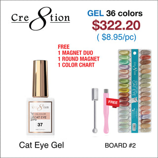 Cre8tion Cat Eye Nude Gel 0.5oz - 36 Colors Board 2 (#37 - #72) w/  1 Round Shape Magnet, 1 Magnet Duo & 1 Color Chart