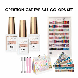 Cre8tion Cat Eye Gel 0.5oz - Full Set 341 Colors w/ 2 Round Magnet, 2 Magnet Duo, 1 Color Chart, 1 Calendar Display & 1 Color Book