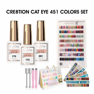 Cre8tion Cat Eye Gel 0.5oz - Full Set 451 Colors w/ 2 Round Magnet, 2 Magnet Duo, 1 Color Chart, 1 Calendar Display & 1 Color Book