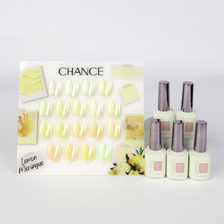 Chance Lemon Meringue Collection 0.5oz - 18 Colors w/ 1 Counter Display, 3 Chance No Wipe Top Coat 0.5oz & 1 Cre8tion White Pearl Chrome - C8 Nail SupplyCre8tion38026